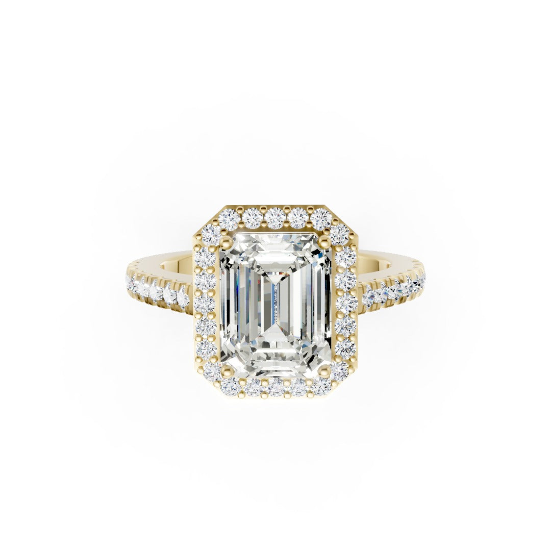 Emerald Center Stone with Classic Halo Pave Ring