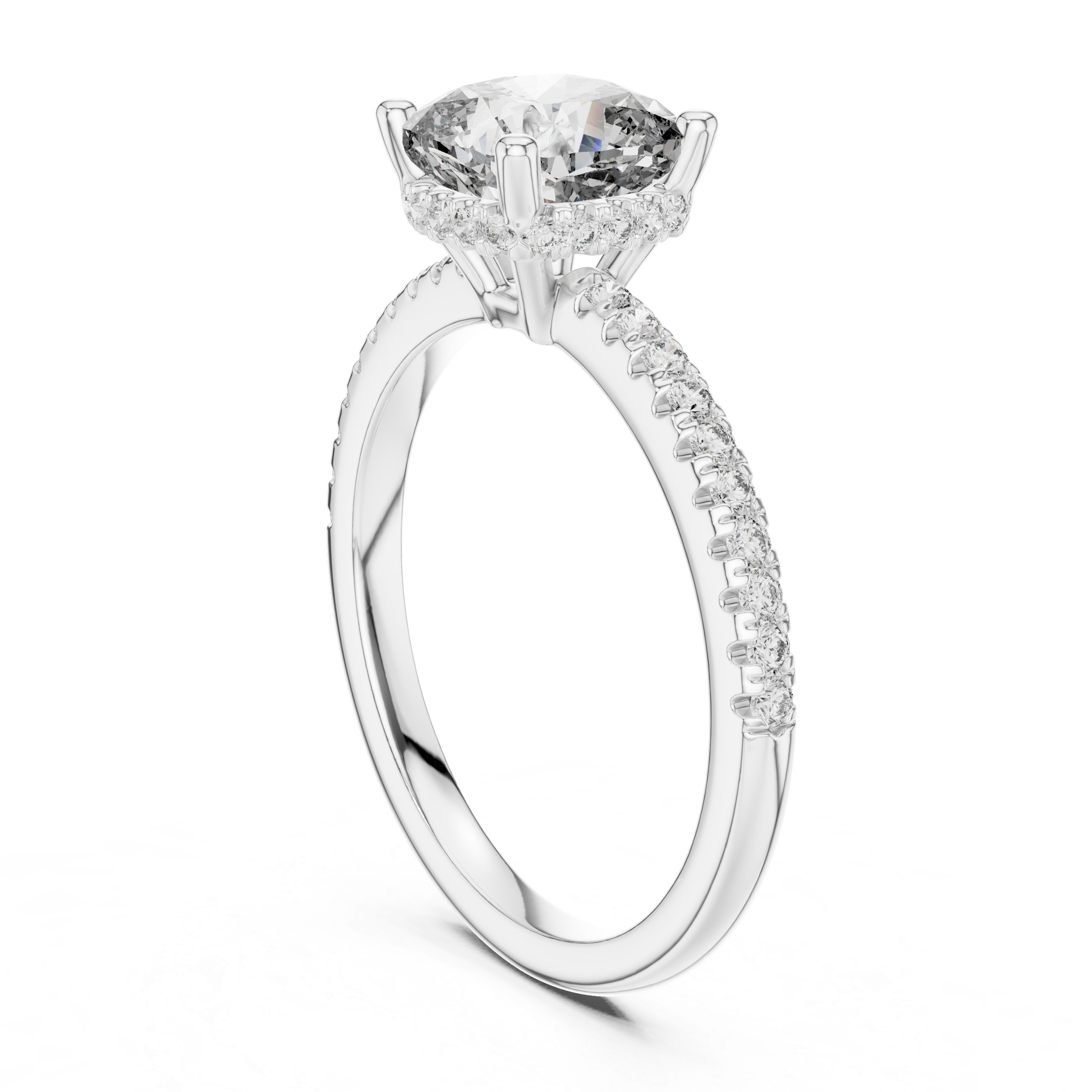 Micro Pave Hidden Halo Cushion Diamond Ring