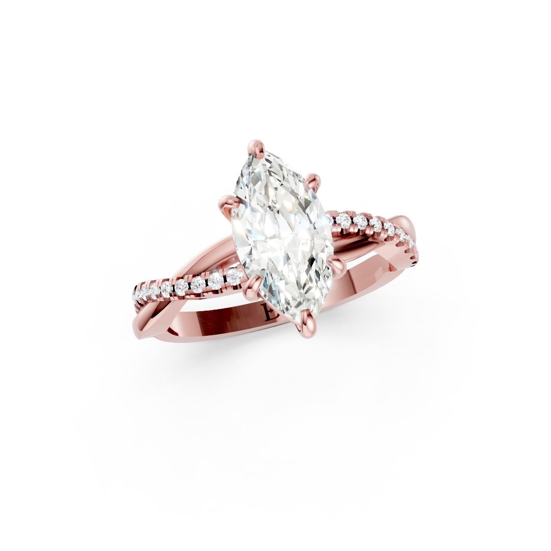Marquise Cut Diamond Twisted Infinity Ring With Half-Pavé Shank