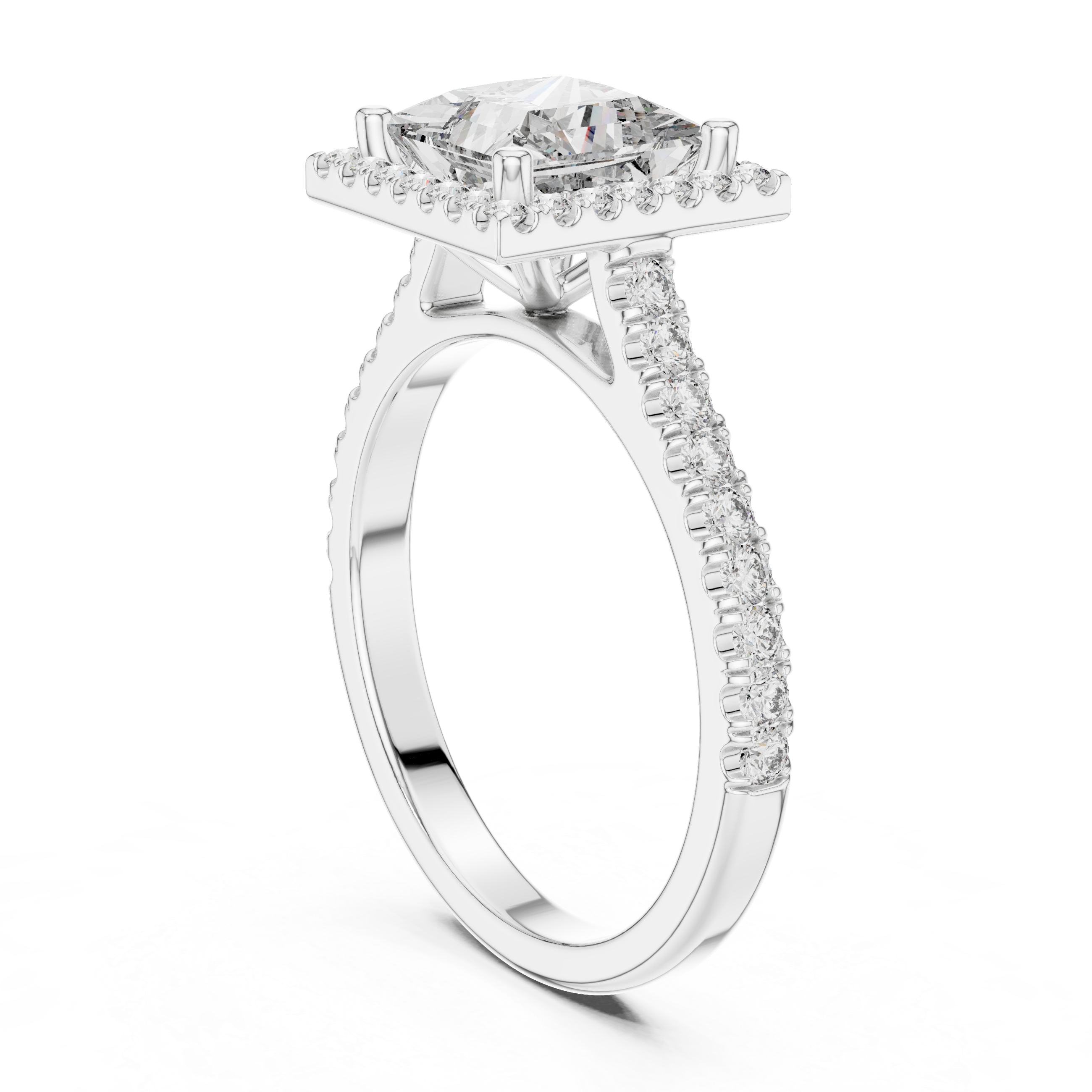 Princess Cut Halo Diamond Cathedral Shank Ring