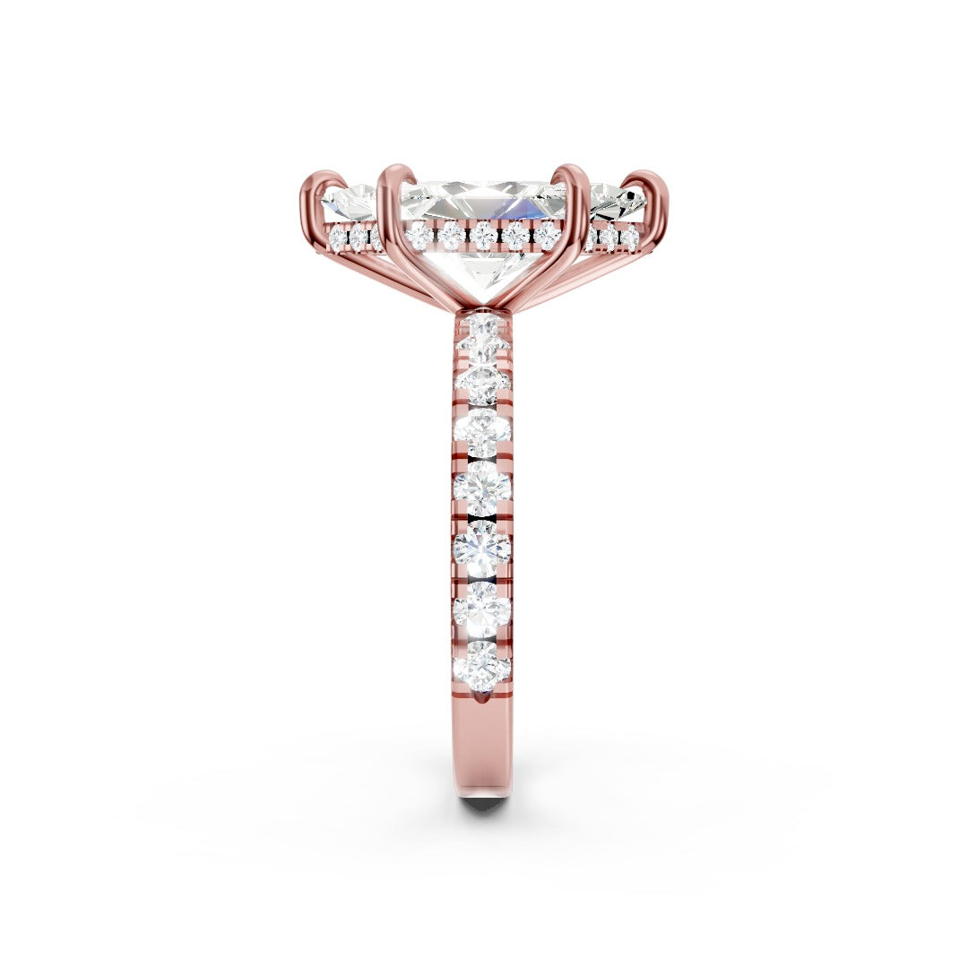 Dutch Marquise Cut Lab Grown Diamond Six Prong Setting Pave Engagement Ring