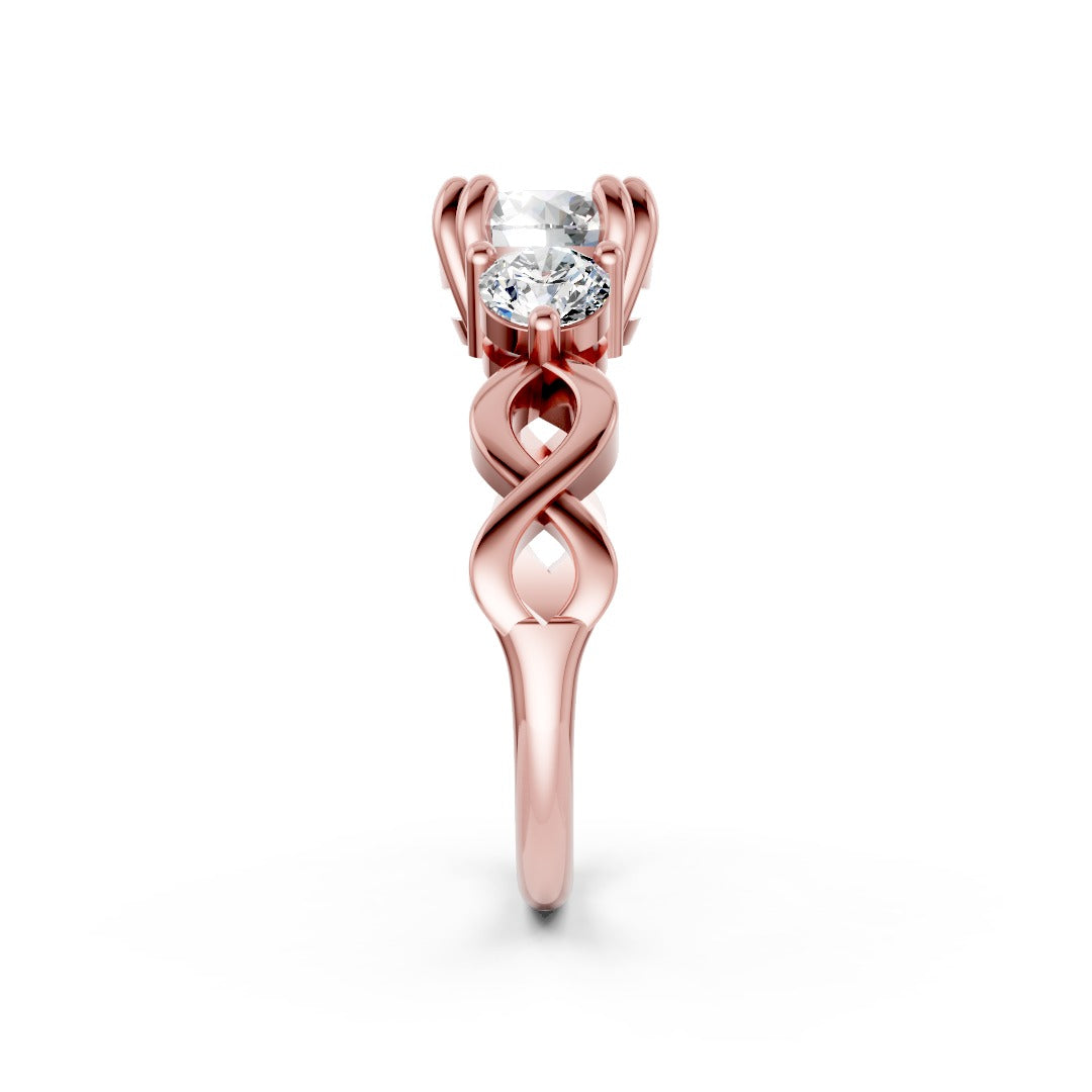 Round Lab Diamond Infinity Twist Three Stone Bridal Ring