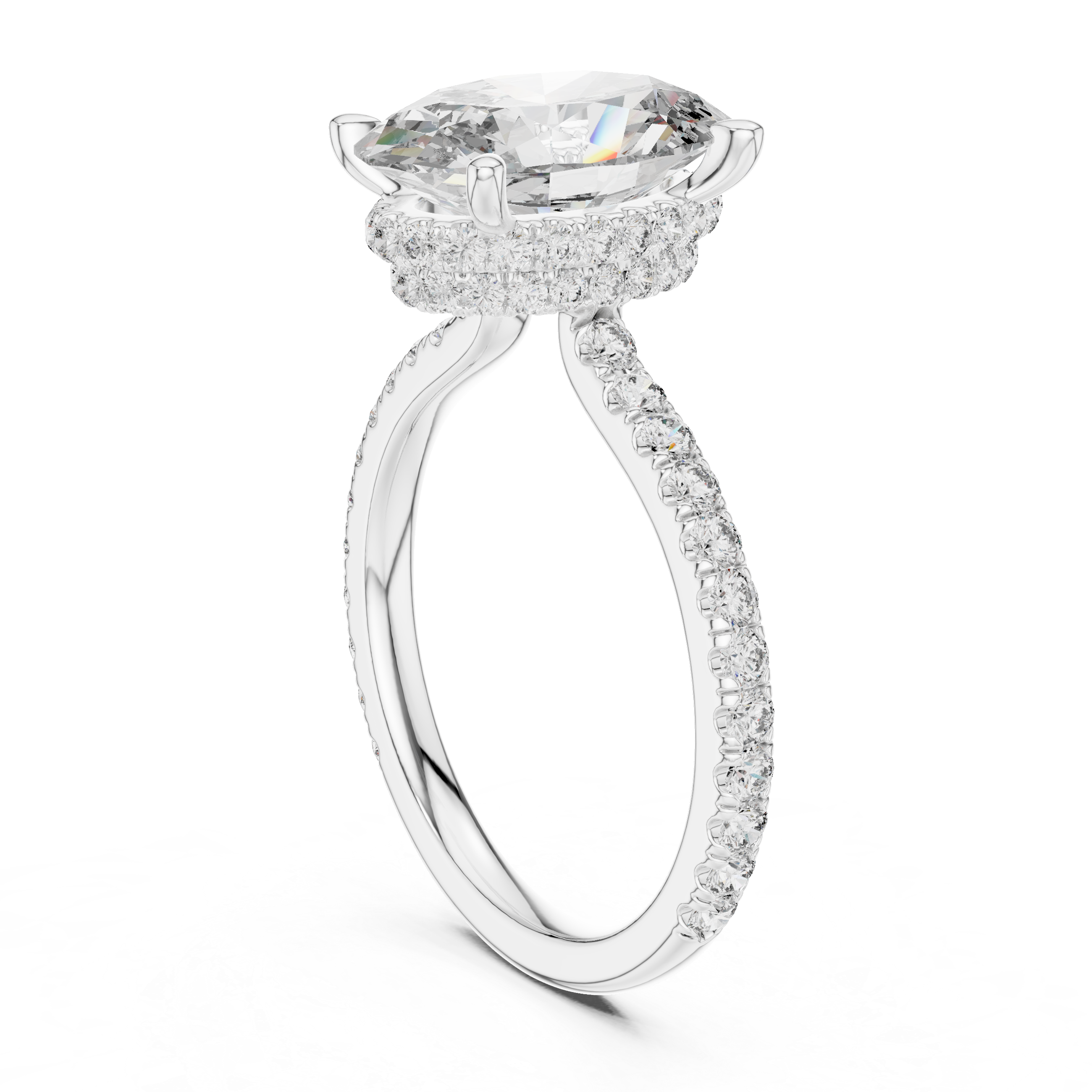 Oval Diamond Double Hidden Halo Pave Set Ring