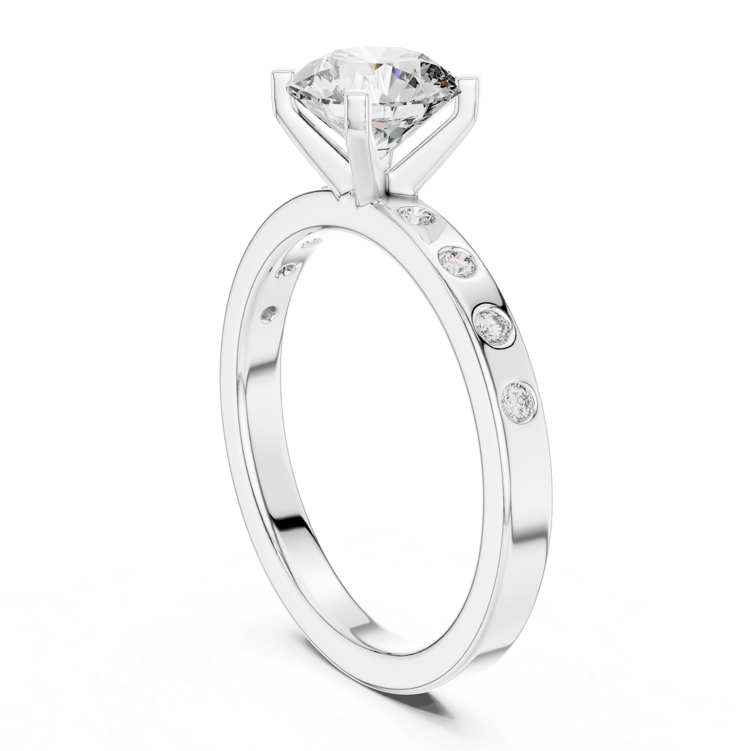 Round Diamond Flush Set Accent Engagement Ring
