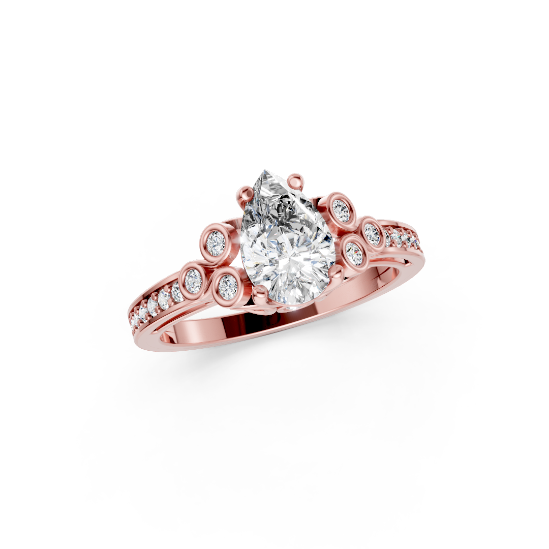 Pear Cut Diamond With Bezel Cluster & Scroll Gallery Ring