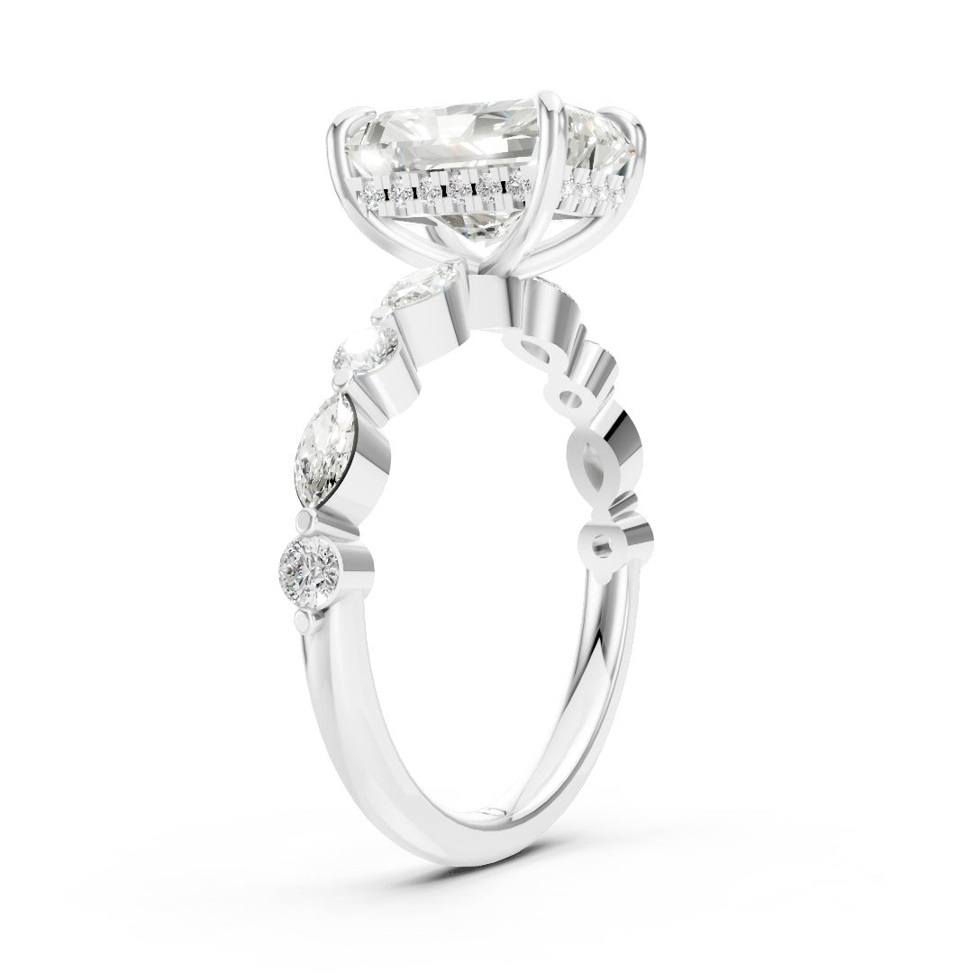 Radiant Cut Diamond Alternating Round And Marquise Engagement Ring