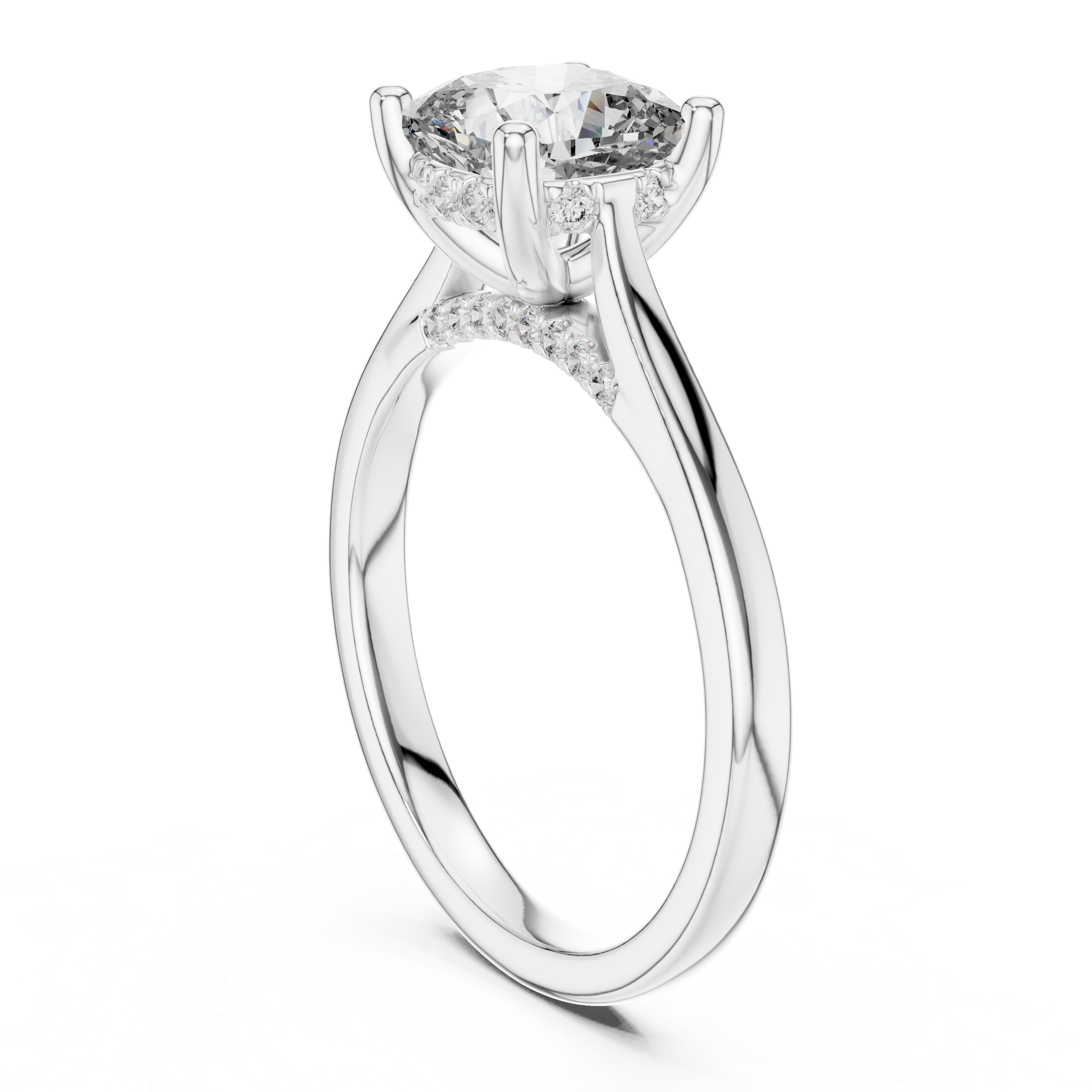 Pave Bridge Cushion Diamond Proposal Ring