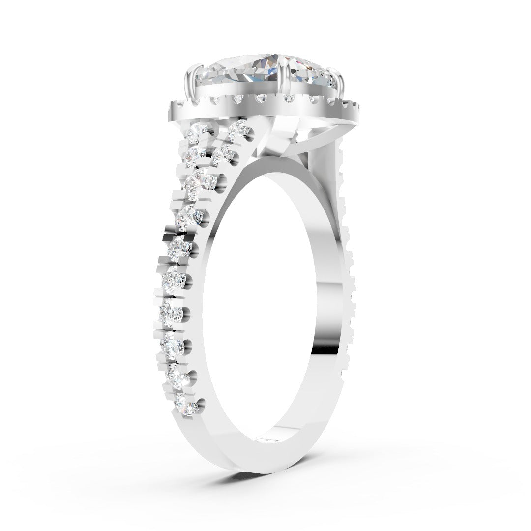 Asscher Cut Halo & V-Split Shank Pavé Diamond Ring