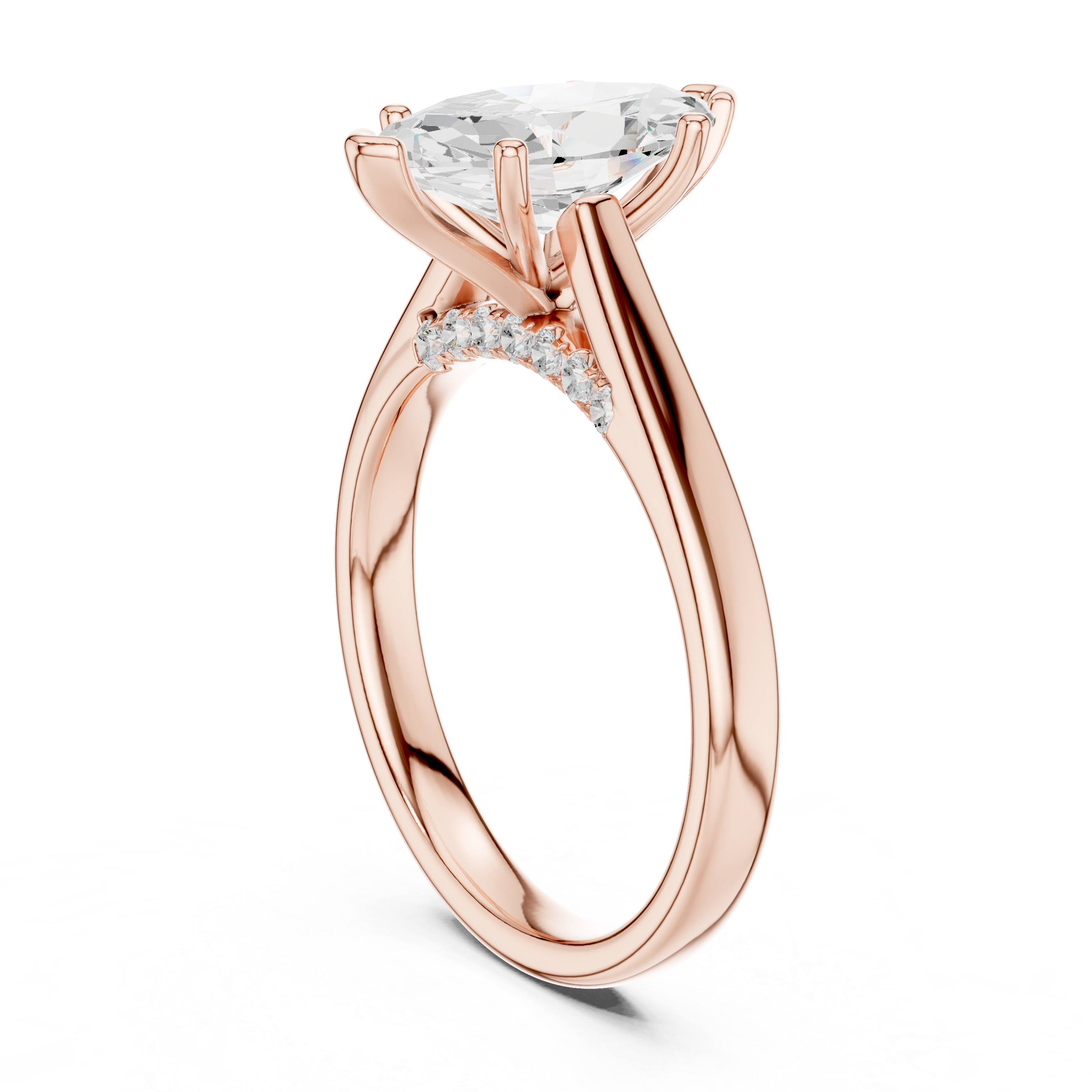 Marquise Cut Cathedral Solitaire Ring With Hidden Pave Bridge