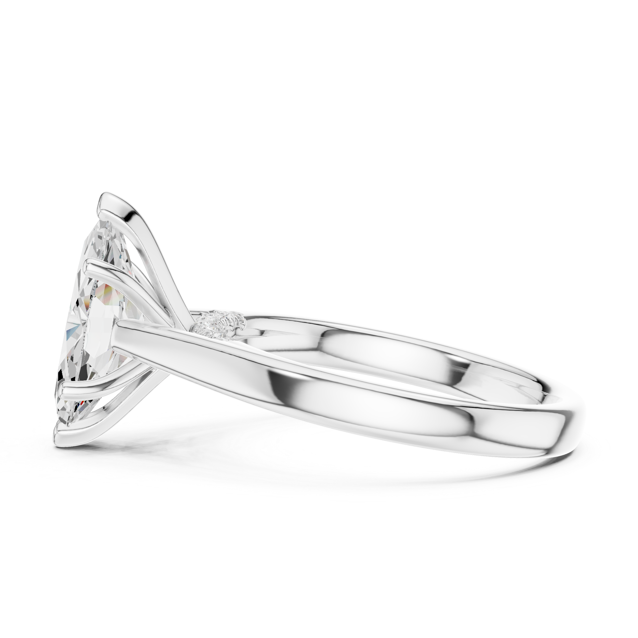 Marquise Cut Cathedral Solitaire Ring With Hidden Pave Bridge