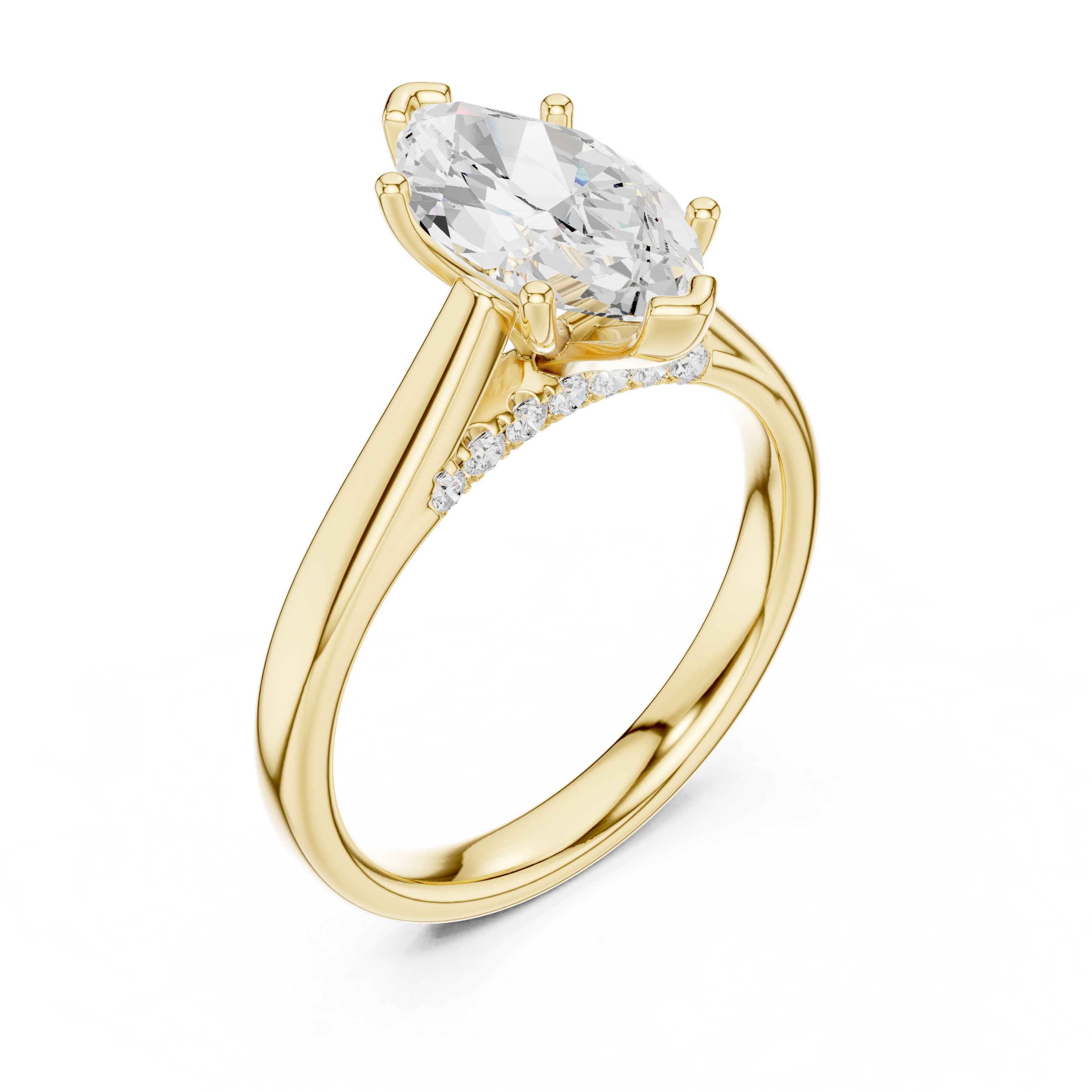 Marquise Cut Cathedral Solitaire Ring With Hidden Pave Bridge