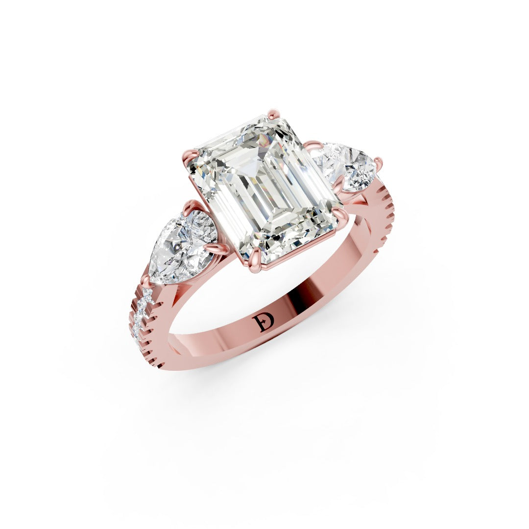 Emerald Cut Lab Grown Diamond Three Stone Engagement Ring