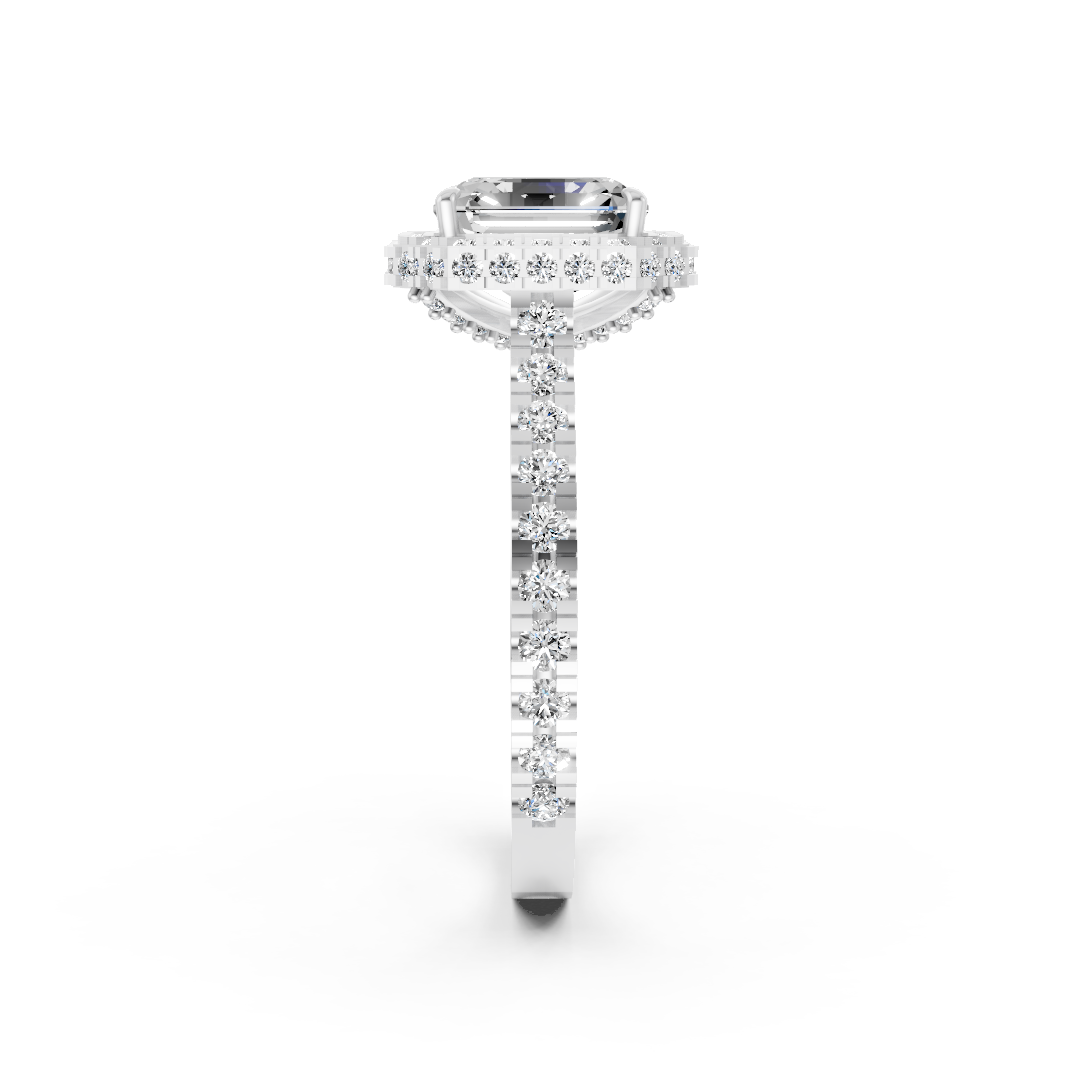 Asscher Diamond Halo Pave Set Ring
