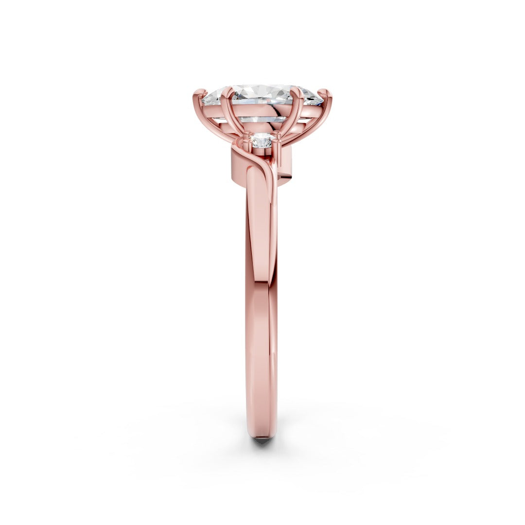 Oval Diamond Bypass Engagement Ring with Round Side Stones