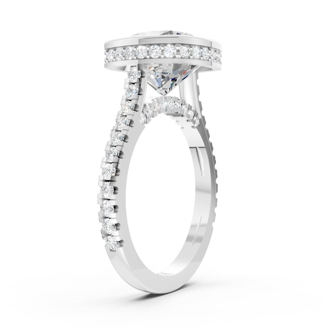 Cushion Brilliant Diamond Bezel Engagement Ring with Hidden Halo Diamond