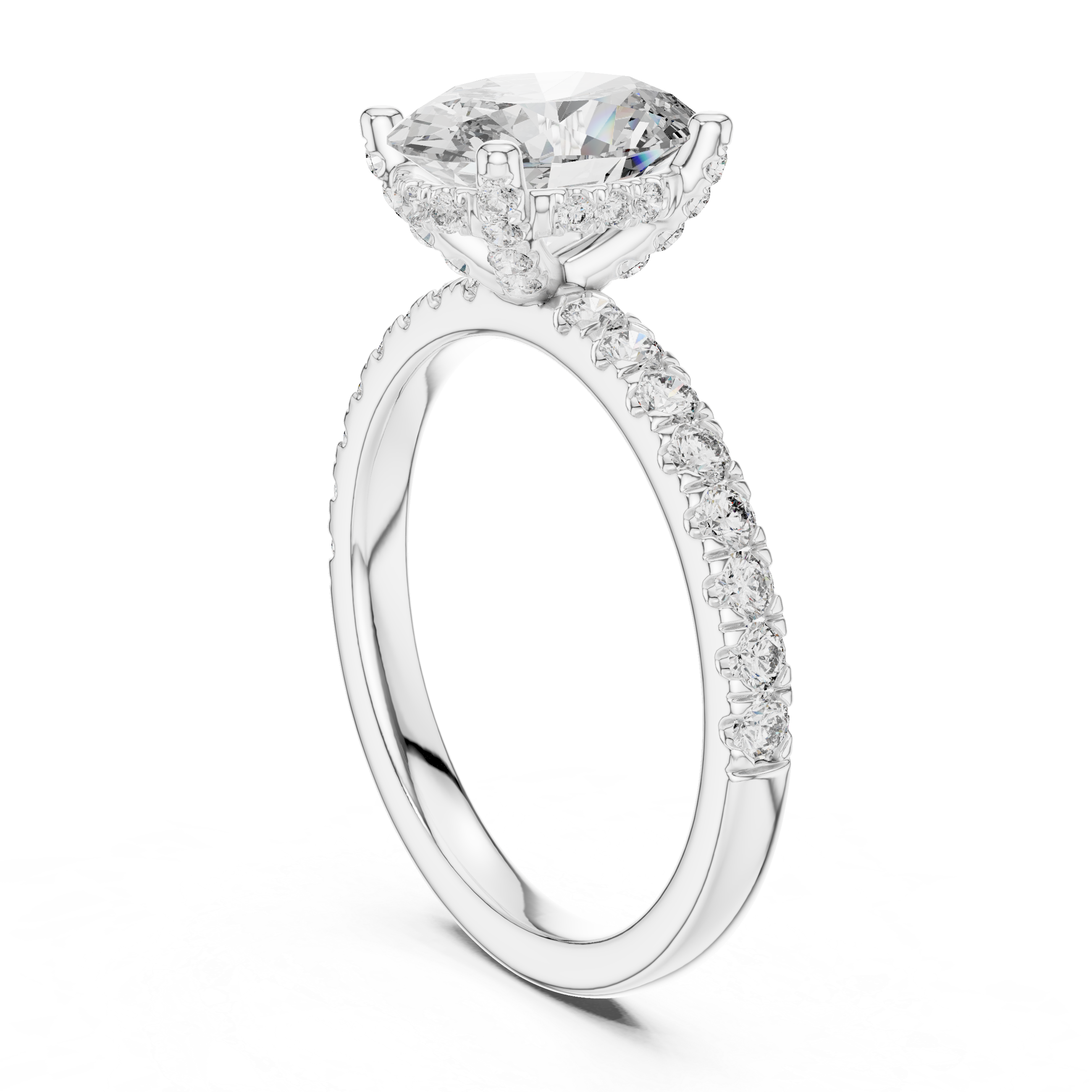 Oval Cut Micro Pave Hidden Halo Ring
