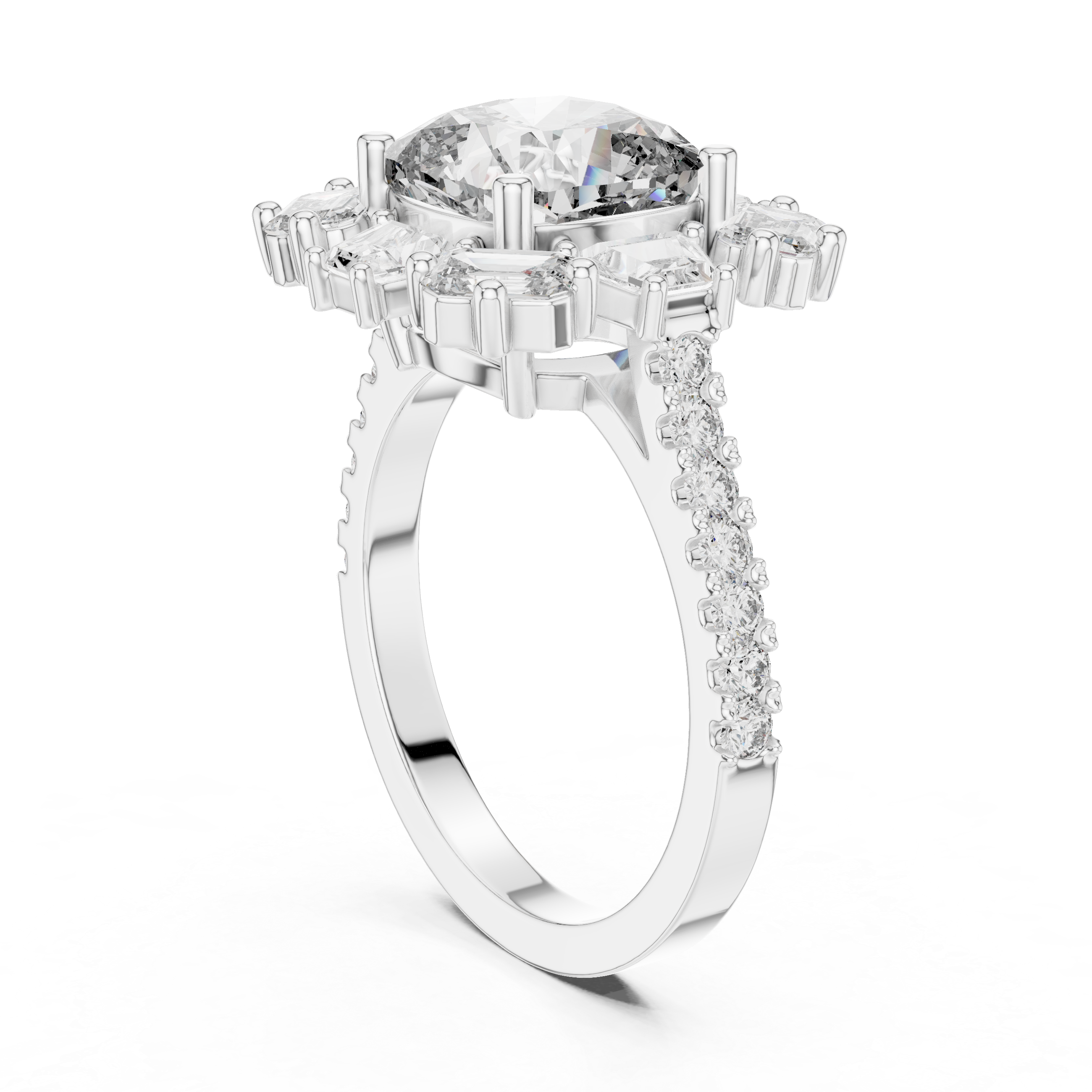 Cushion Cut Sunburst Halo Wedding Ring