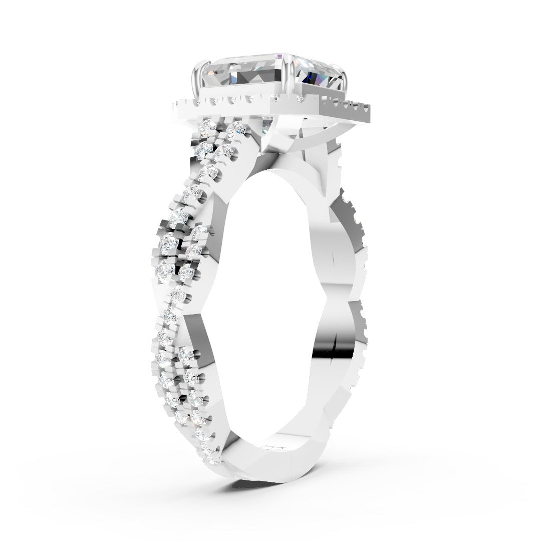Asscher Cut Diamond Halo with Twisted Pave Ring