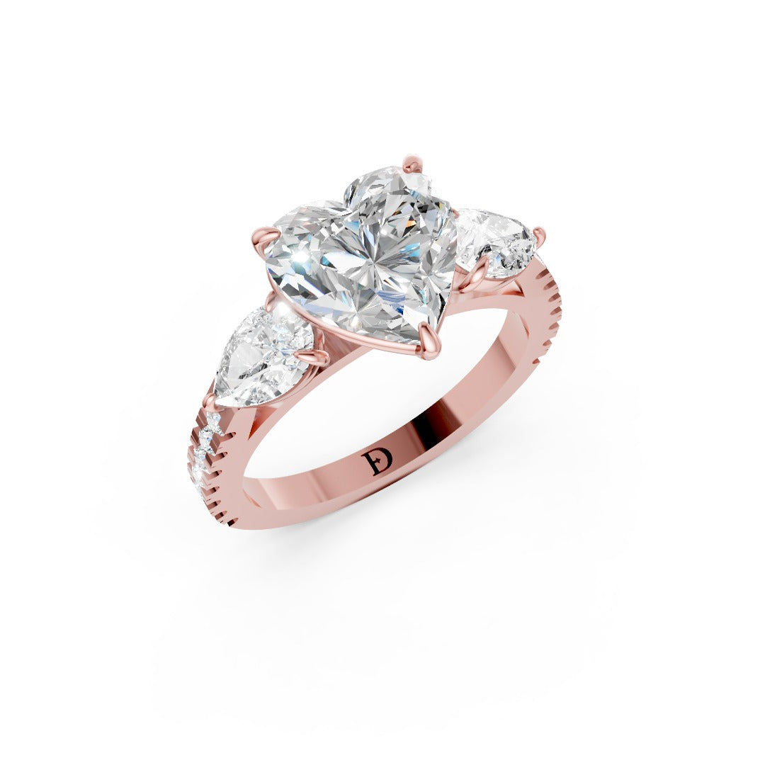 Heart Cut Lab Grown Diamond Three Stone Engagement Ring