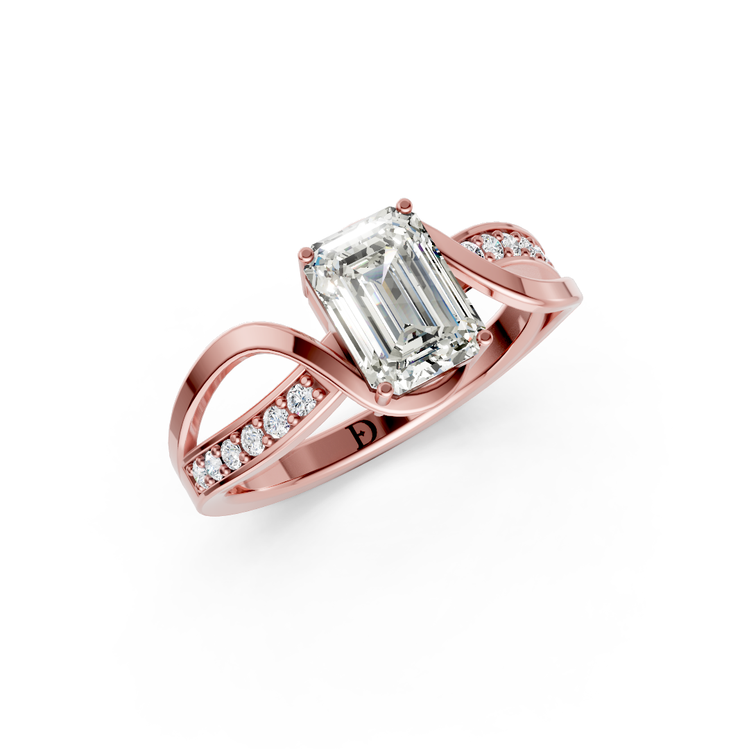 Emerald Cut Diamond Bypass With Ribbon Wrap Set Ring