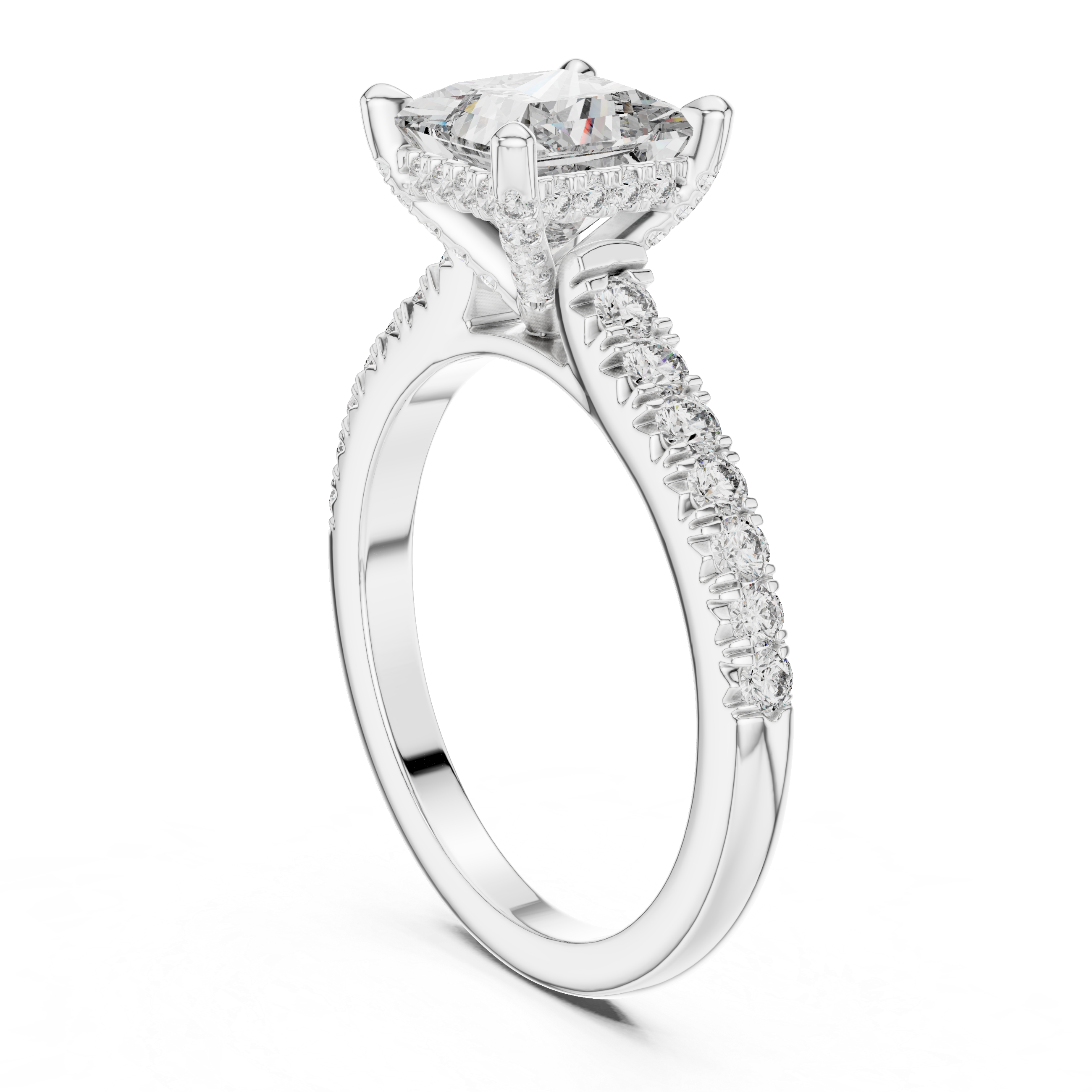 Princess Cut Lab Diamond Cathedral Shank Ring