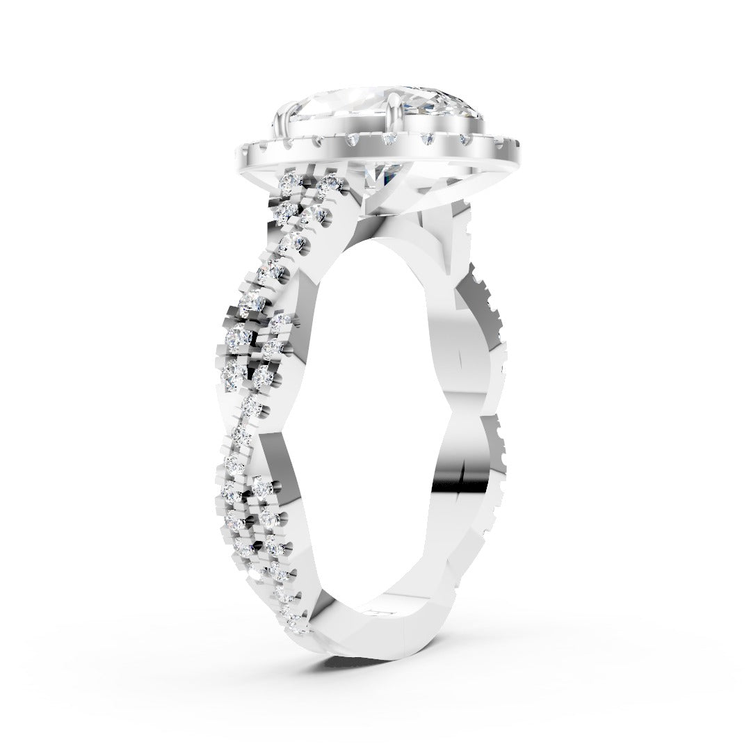 Oval Cut Diamond Halo with Twisted Pave Ring