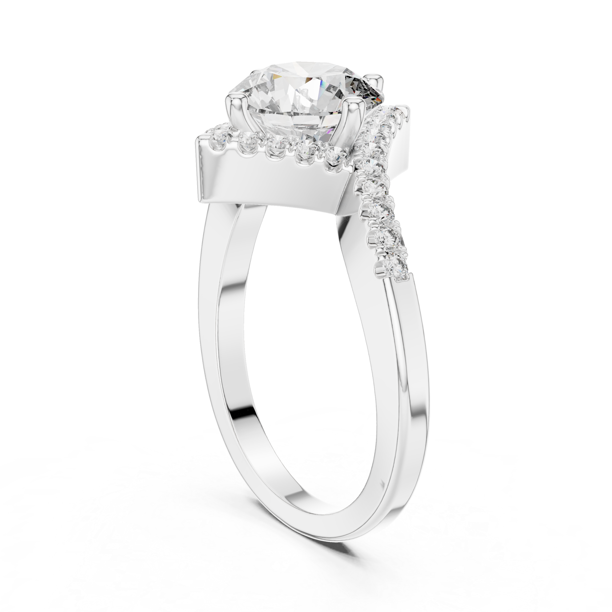 Round Diamond Bypass Shank Wedding Ring