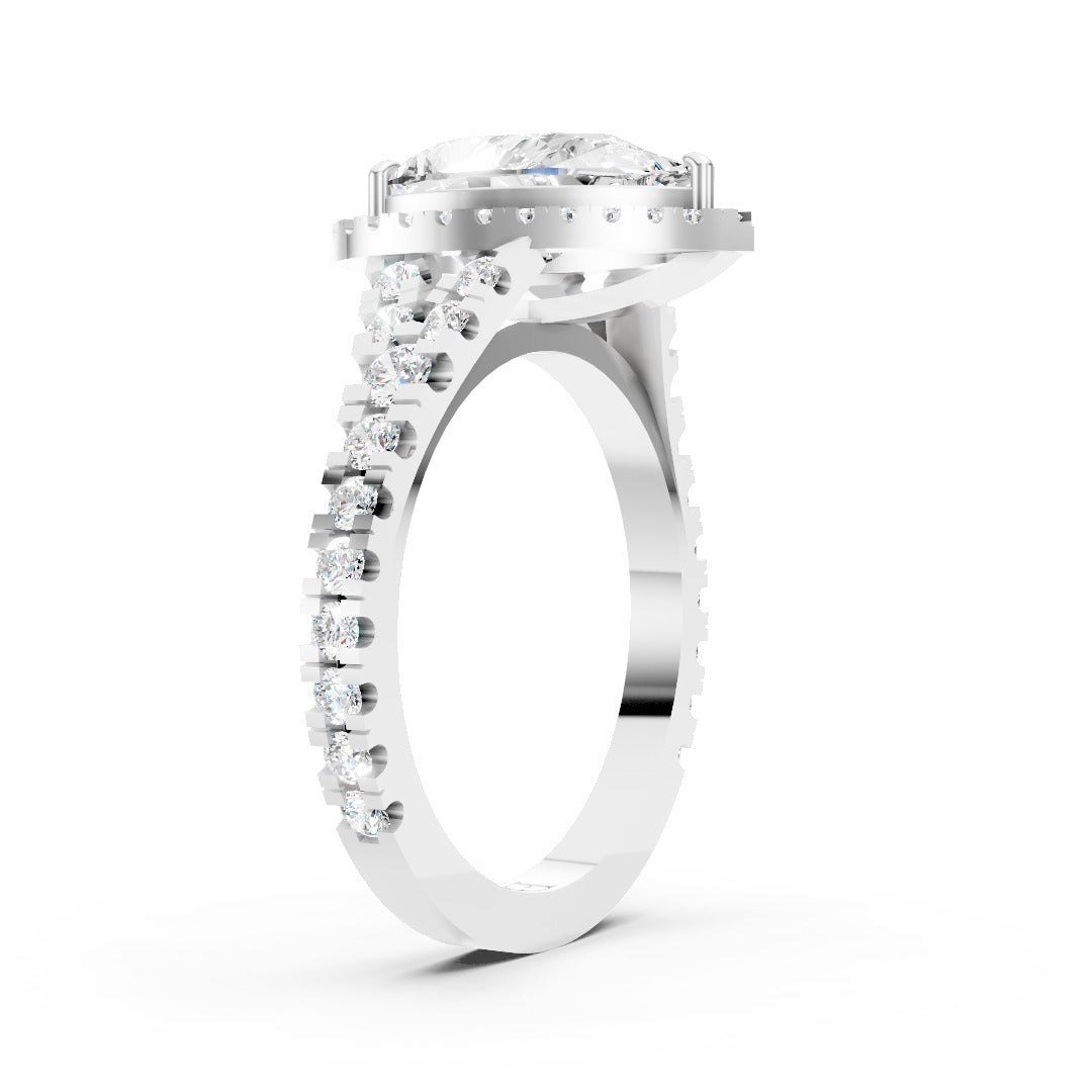 Pear Cut Halo & V-Split Shank Pavé Diamond Ring