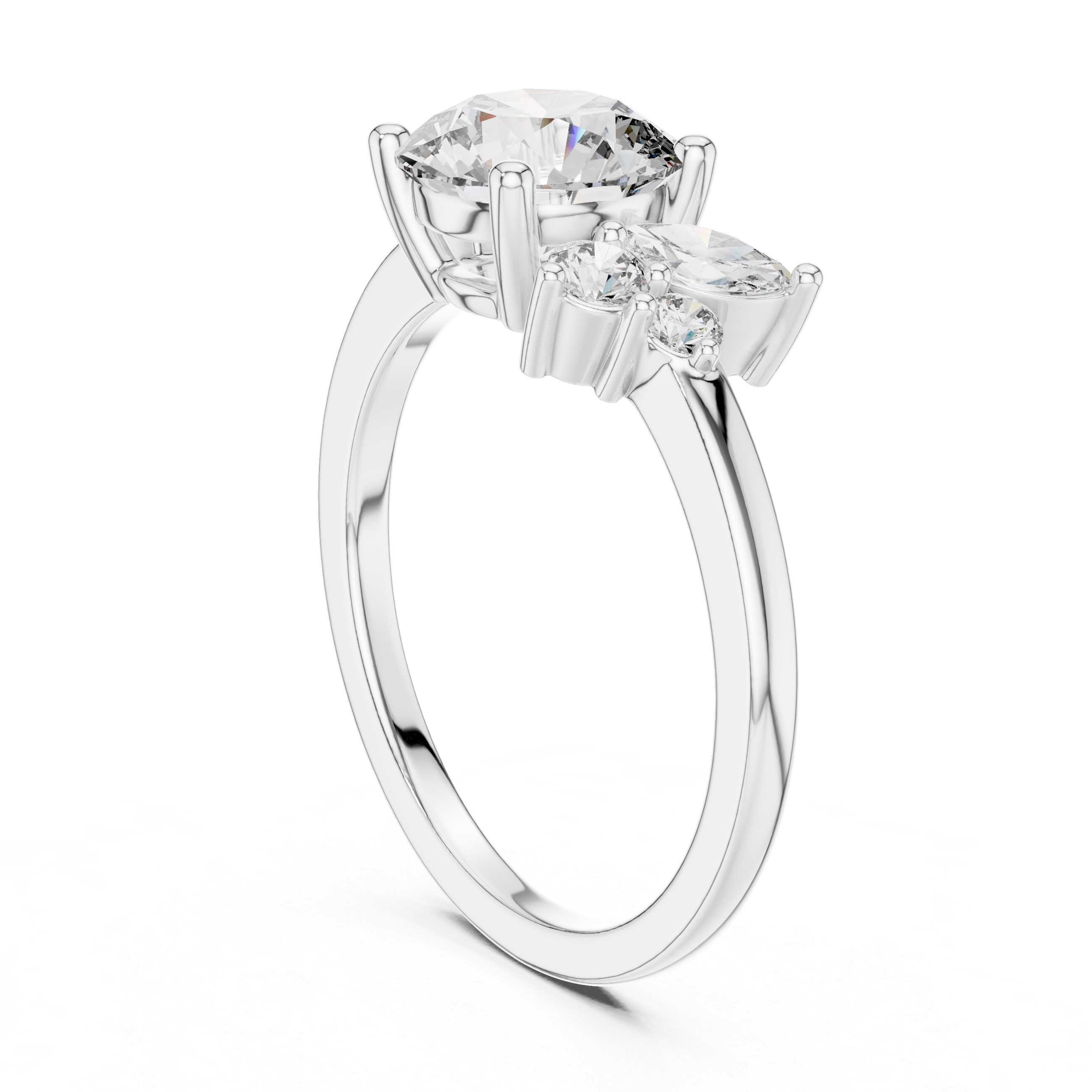 Round And Marquise Cut Prong Set Wedding Ring
