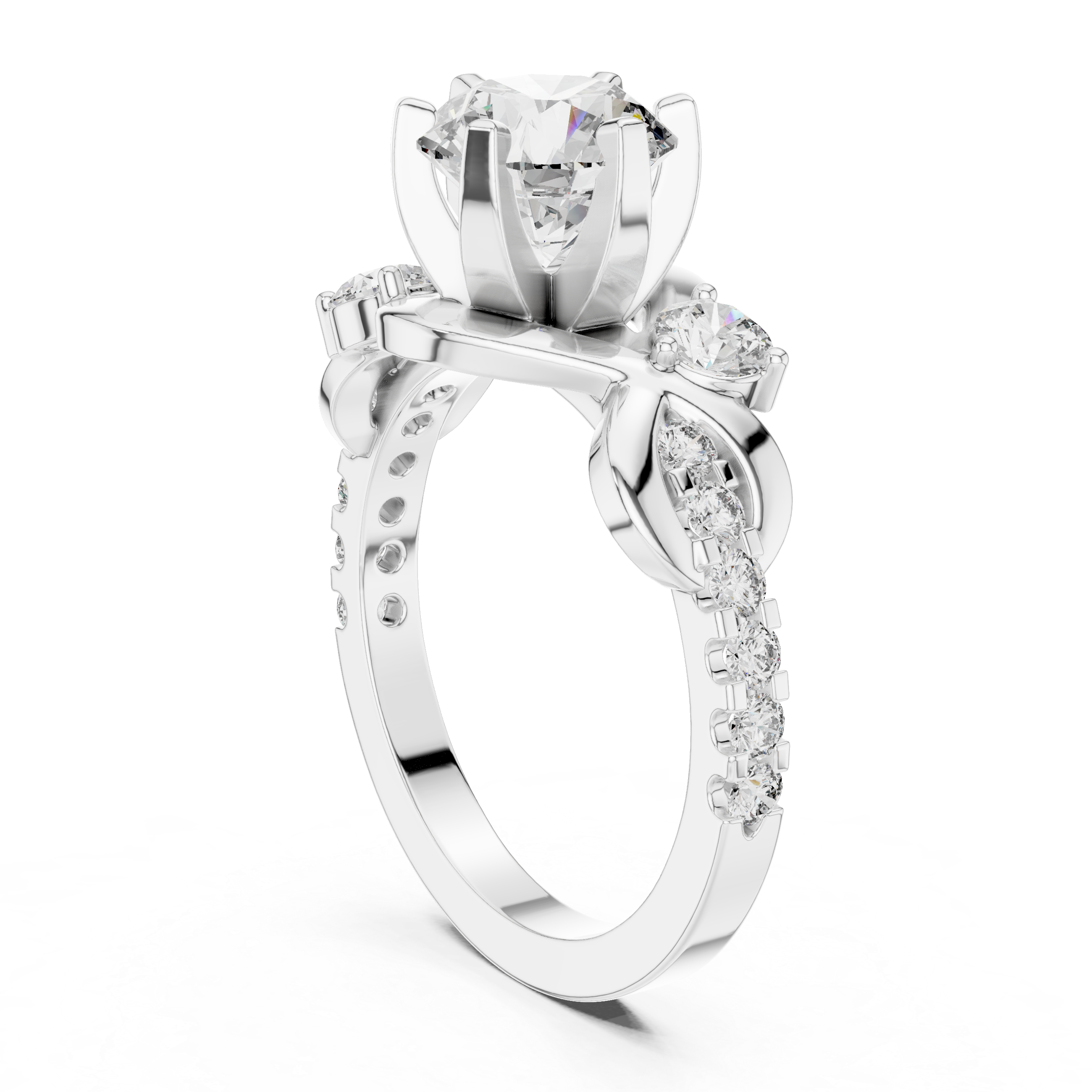 Round Diamond Crossover Twist Engagement Ring