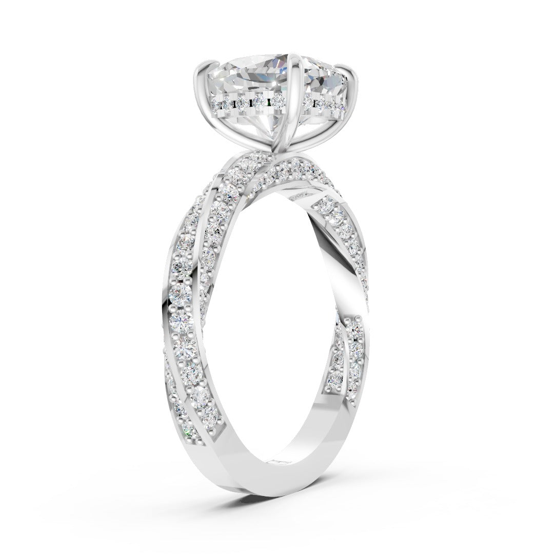 Hidden Halo Cushion Cut With Double Row Twisted Ring