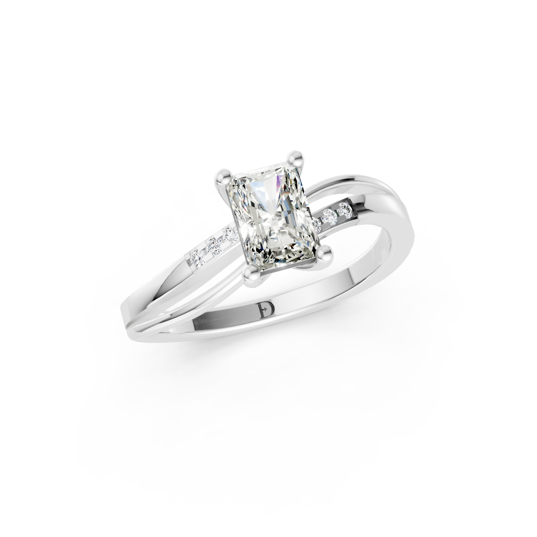 Radiant Cut Diamond Bypass Shank Pave Engagement Ring