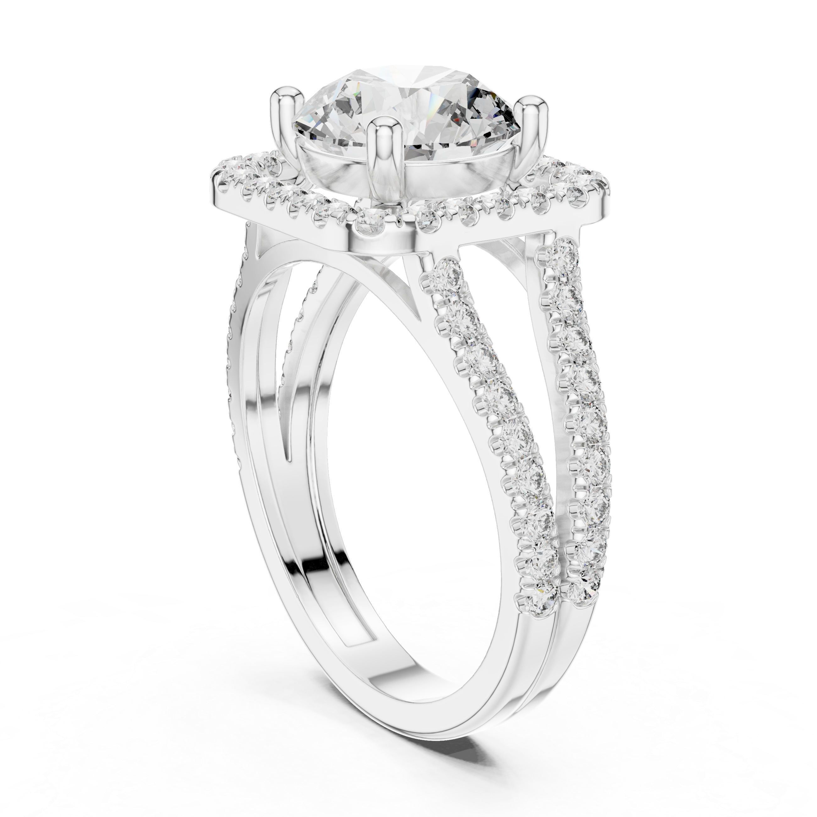 Round Diamond Split Shank With Floating Halo Ring