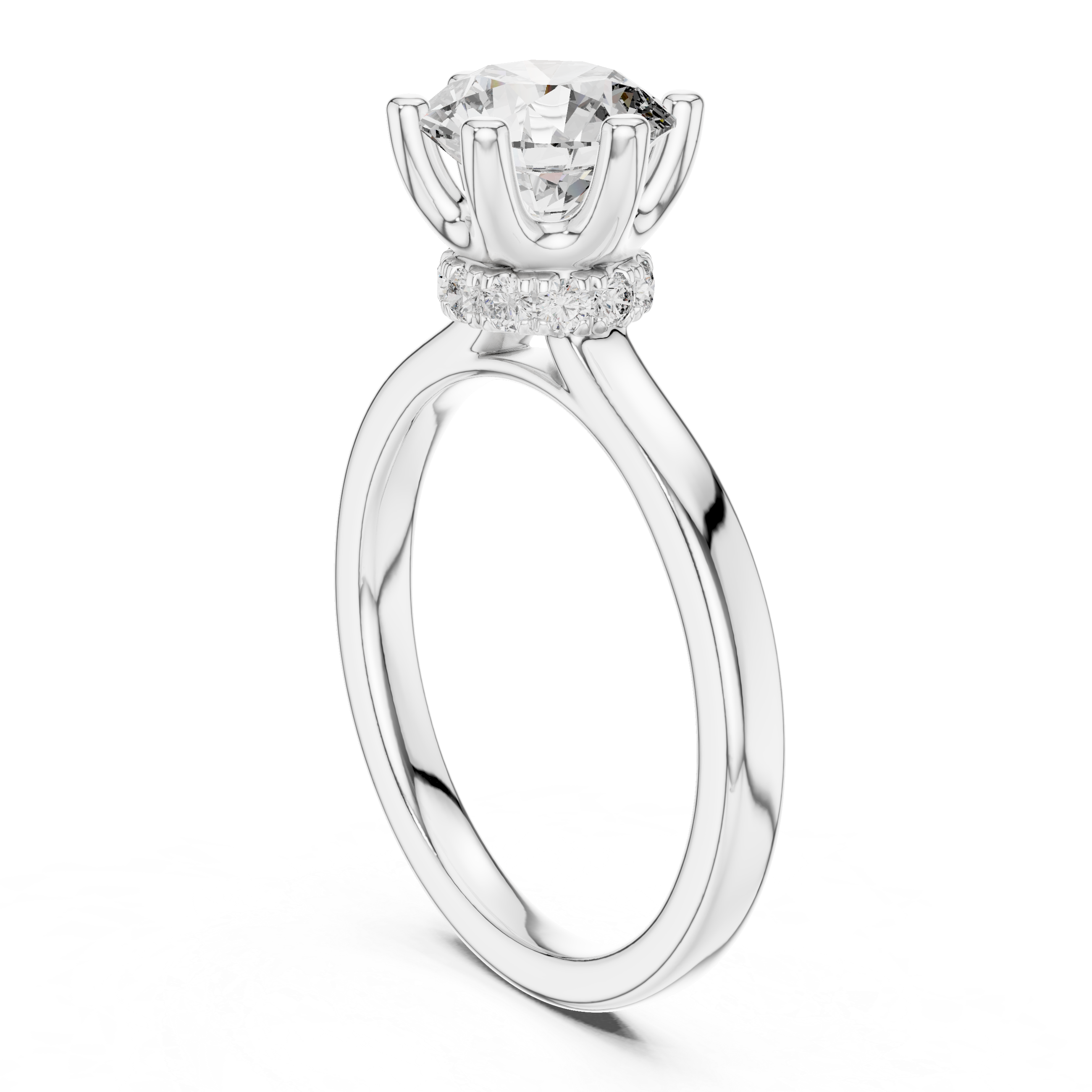 Six Prong Round Hidden Halo Lab Grown Diamond ring