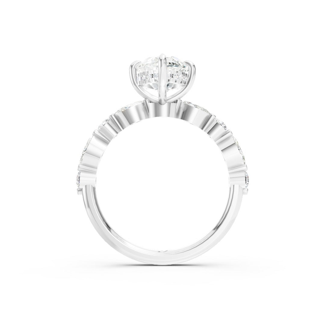 Marquise Cut Diamond Alternating Round And Marquise Engagement Ring
