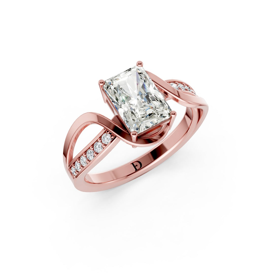 Radiant Cut Diamond Bypass With Ribbon Wrap Set Ring