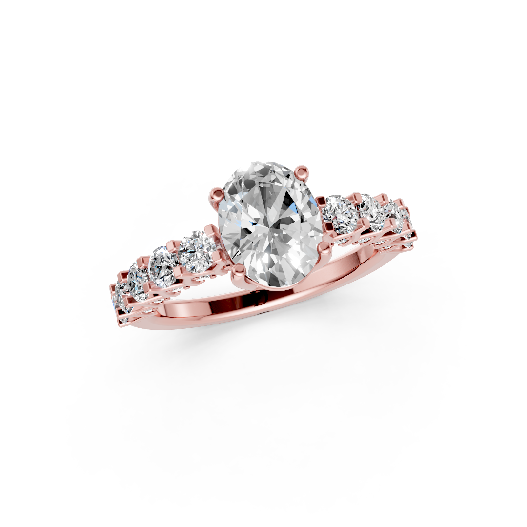 Oval Cut Diamond With Scalloped Graduated Shank Ring