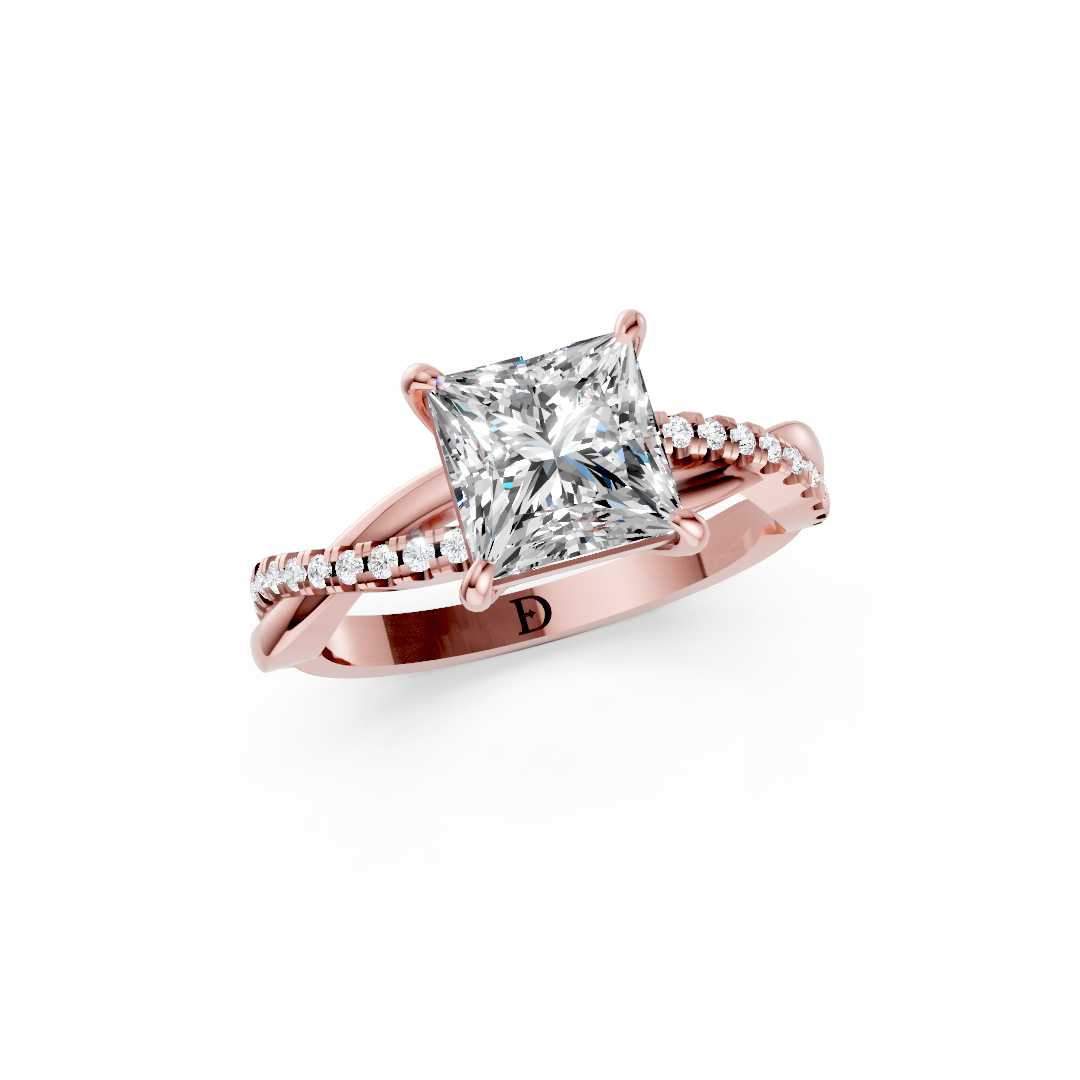 Princess Cut Diamond Twisted Infinity Ring With Half-Pavé Shank