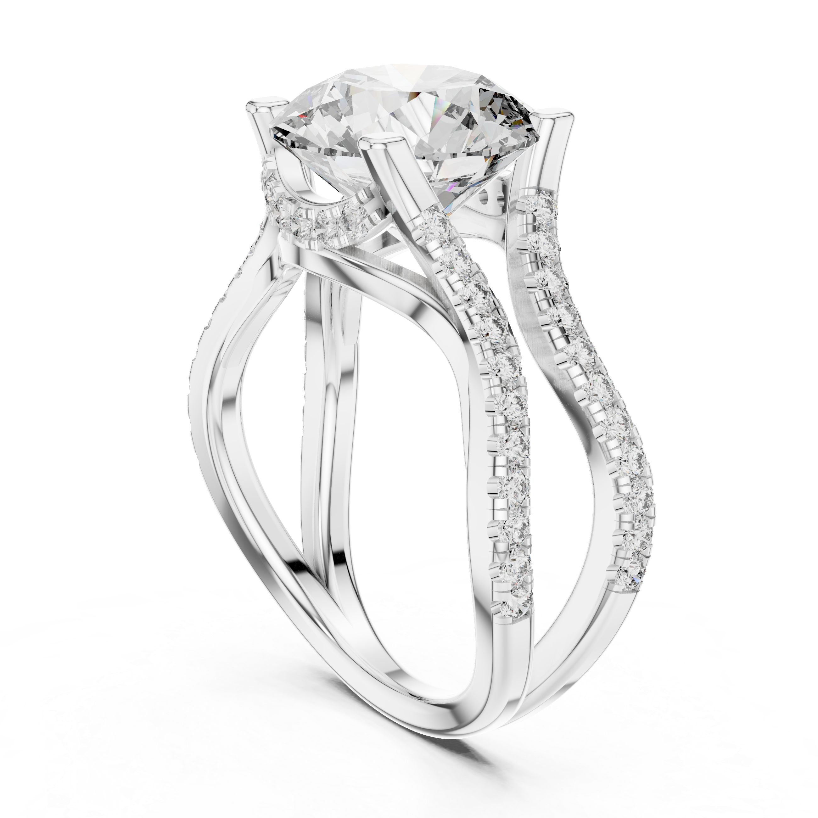 Round Diamond Split Shank Engagement Ring