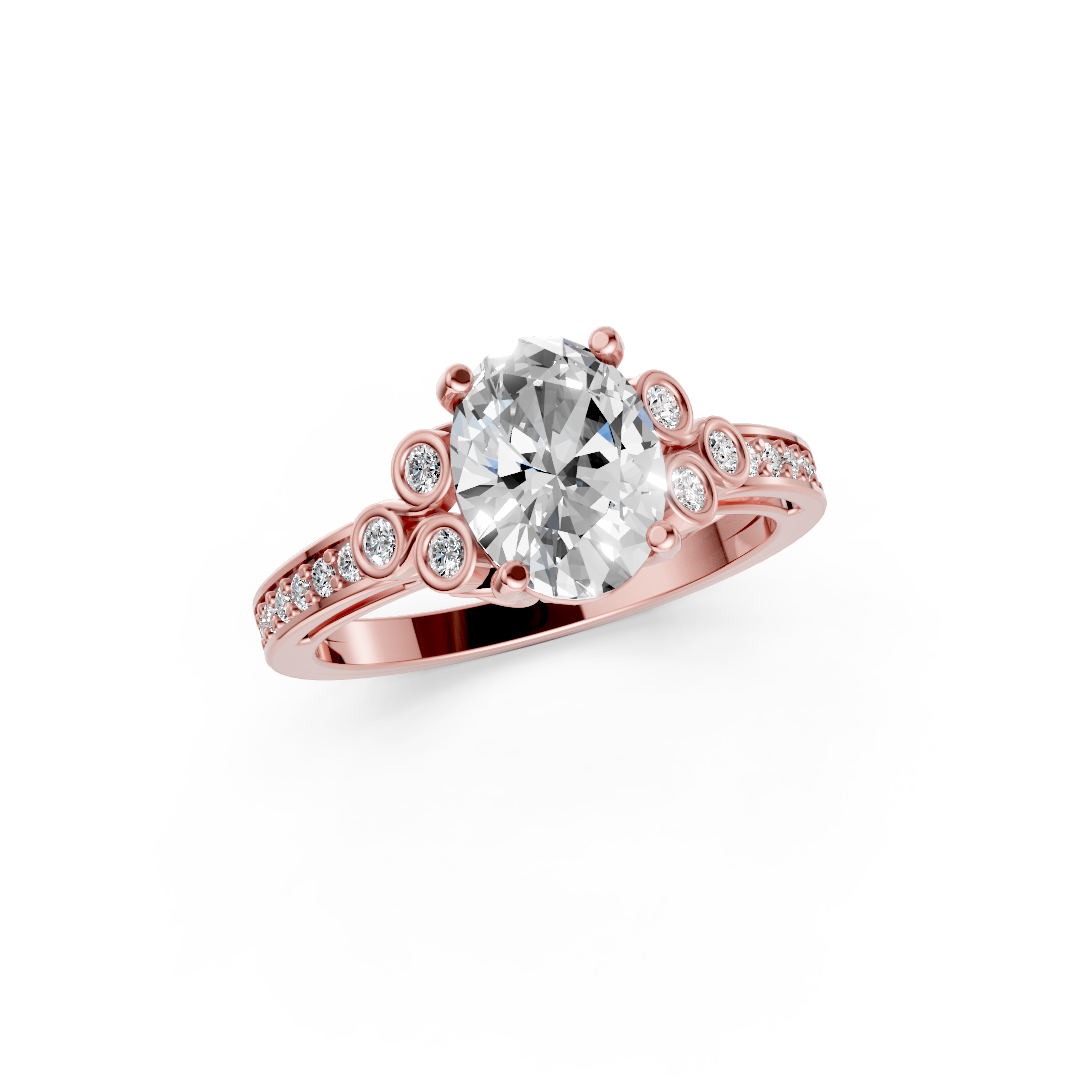 Oval Cut Diamond With Bezel Cluster & Scroll Gallery Ring