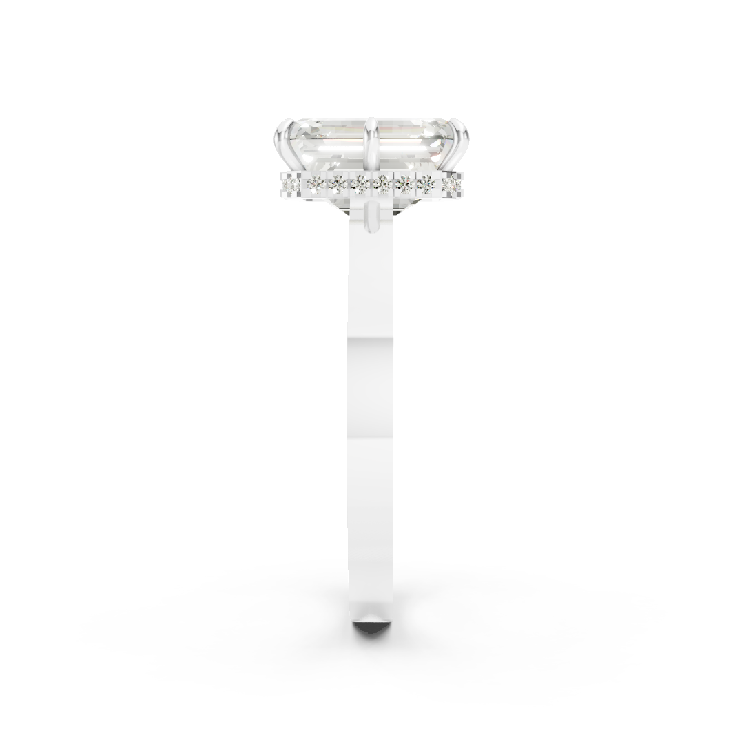 Emerald Solitaire Diamond Hidden Halo Ring