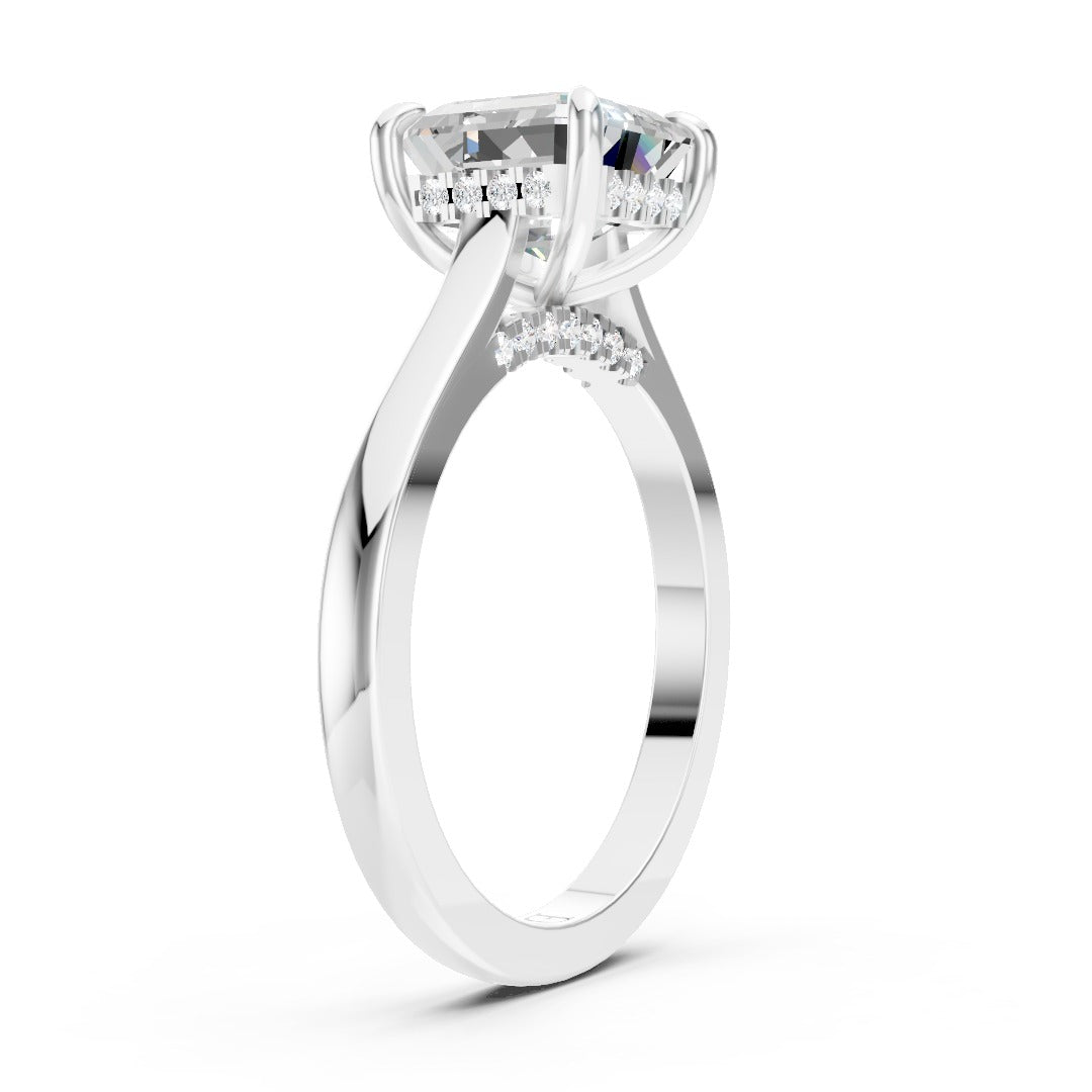 Asscher Diamond Solitaire With Under-Halo & Bridge Accents