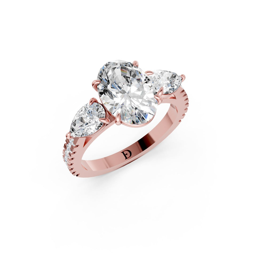 Oval Cut Lab Grown Diamond Three Stone Engagement Ring