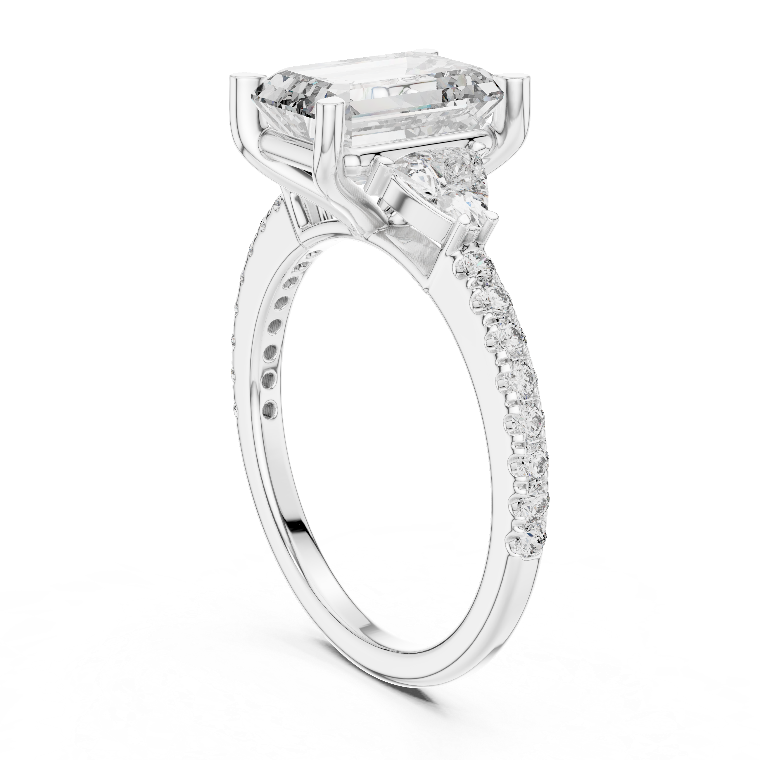 Emerald Cut Lab Grown Diamond Three Stone Trillion Ring
