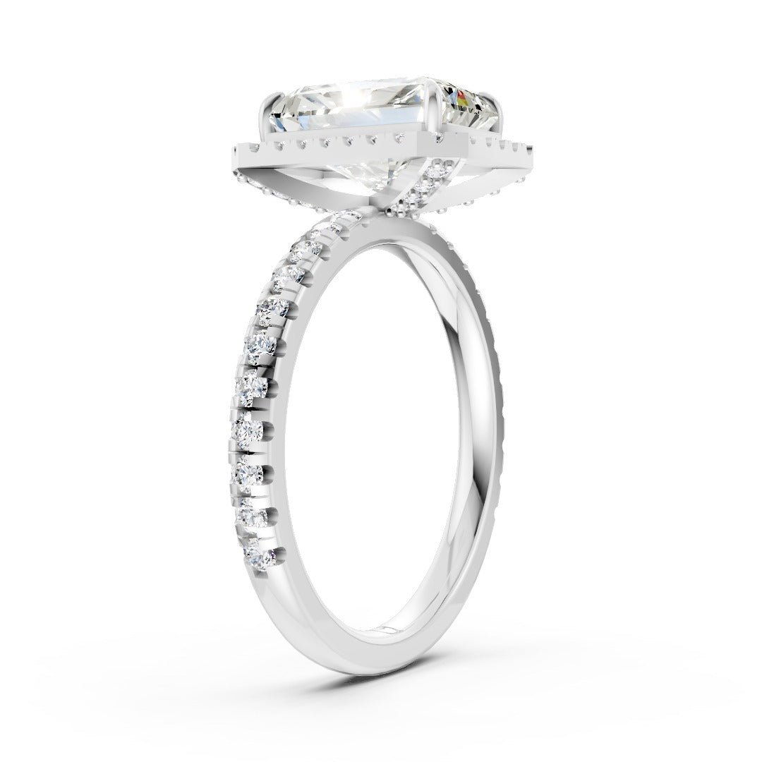 Lab Grown Radiant Diamond Halo Engagement Ring With Pave Set Band