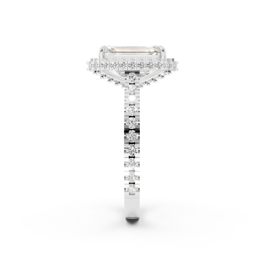 Emerald Diamond Halo Pave Set Ring
