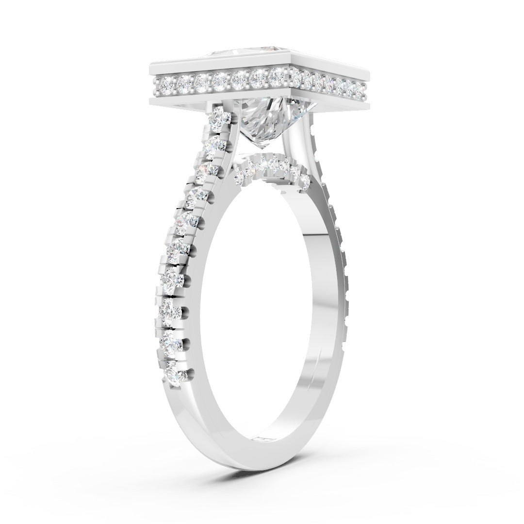 Princess Brilliant Diamond Bezel Engagement Ring with Hidden Halo Diamond