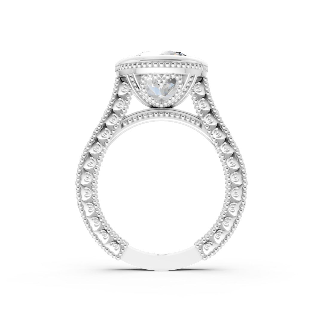 Round Cut Bezel Set Filigree Engagement Ring