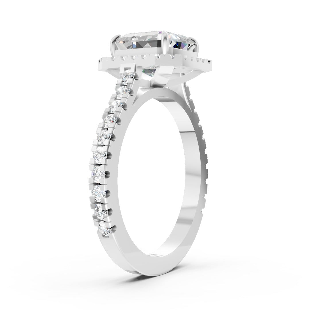Asscher Cut Diamond Floating Halo with Pavé Ring