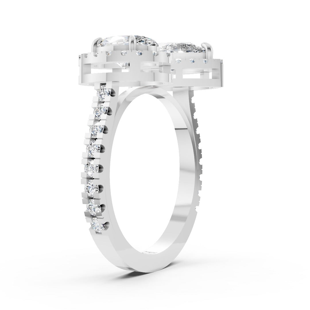You And Me Pear And Oval Diamond Cathedral Shank Ring